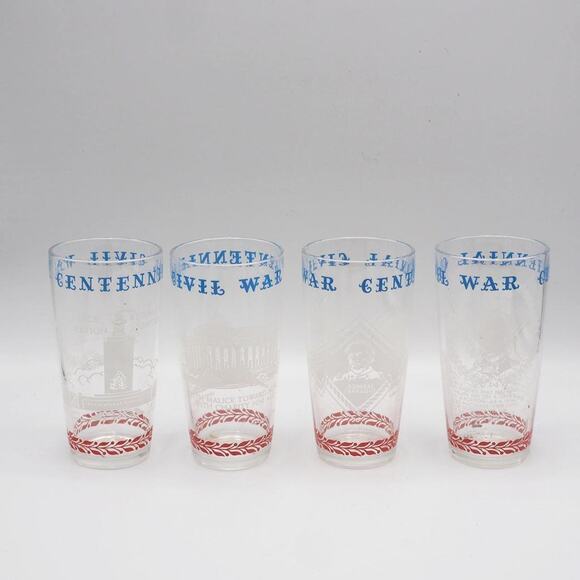Set of 4 Civil War Centennial 12 oz. Drinking Glass Collectible 1960's - Picture 1 of 6